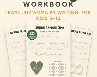 Quran Tracing Workbook – Juz Amma Activities for Muslim Kids | Quran Activity Book for Kids | Islamic Printable Homeschool - trackers