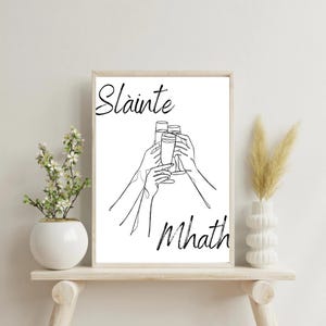 Slàinte Mhath ウォールアートプリント – ミニマリストなスコットランドの乾杯の線画 | ゲール語の乾杯アート | プレミアムカードに印刷または物理的なアート