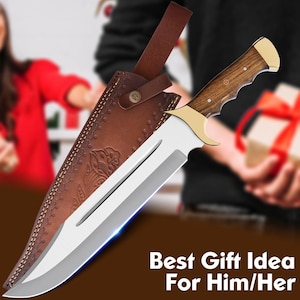 Handmade 18" Bowie Knife | D2 Steel Blade | Rosewood Handle | Brass Guard & Bolster | Hunting Knife | Survival Knife | Gift for Him