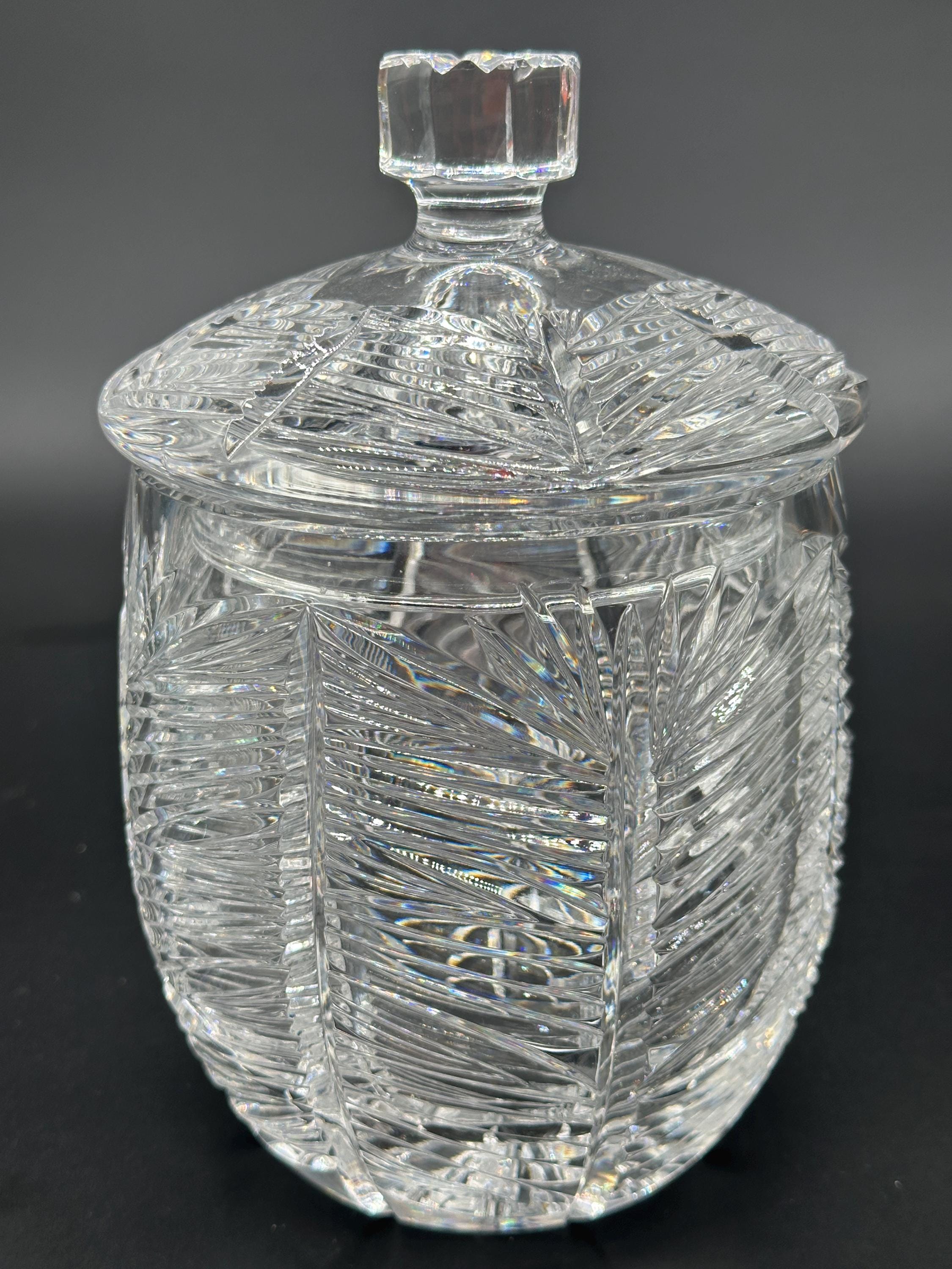 Pheonix Crystal Glass • Leaves • Covered Ice Bucket/Biscuit/Candy Jar Scarce