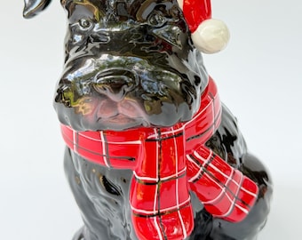 Black Scottish Terrier Dog Sleigh Bell Bistro Cookie Jar 10” Tall Ceramic