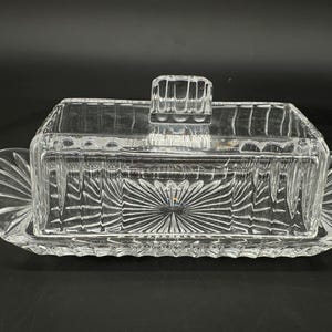 Vintage Crystal Covered Rectangular Butter Dish with Lid