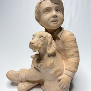 Vintage Austin Studios Boy and Dog Sculpture Statue Figurine 10 inch