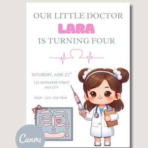 Editable Kids Medical Birthday Invitation, Girls Doctor Invite, Girls Nurse Themed Birthday Invitation, Birthday Party invite,Girls Birthday