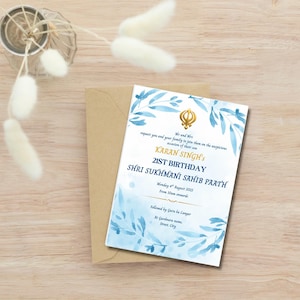 Blue SHRI SUKHMANI SAHIB Paath Invitation, Sikh Birthday Digital Card, Editable Template, Akhand Path, Printable Invite