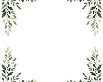 Watercolor Leaves Clipart: Botanical Greenery Frames (PNG & JPG Digital Download), Summer Clipart