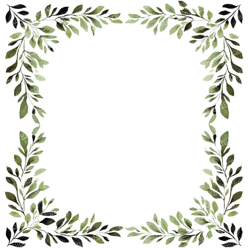Watercolor Green Leaf Frame Clipart: Botanical Wreaths & Borders (PNG ...