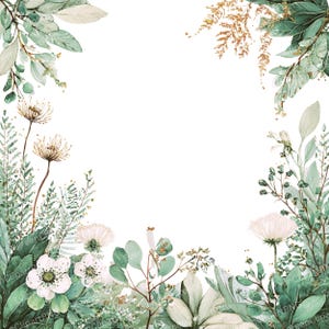 12 PNG Green Botanic Frame Clipart – Watercolor Botanical Borders & Wreaths | Nature Leaf Frames | Transparent Background | Instant Download