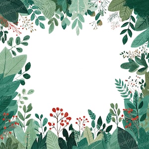 Watercolor Christmas Wreath Clipart: Green Leaves & Red Berries (Digital Download)