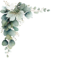 Watercolor Eucalyptus Corner Border Clipart | Wedding Invitation Design (PNG), Summer Clipart