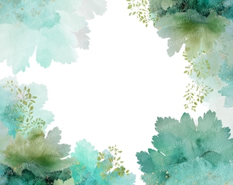 Watercolor Foliage Clipart: Green Leaf Frames, Botanical Border (PNG Digital Download), Summer Clipart