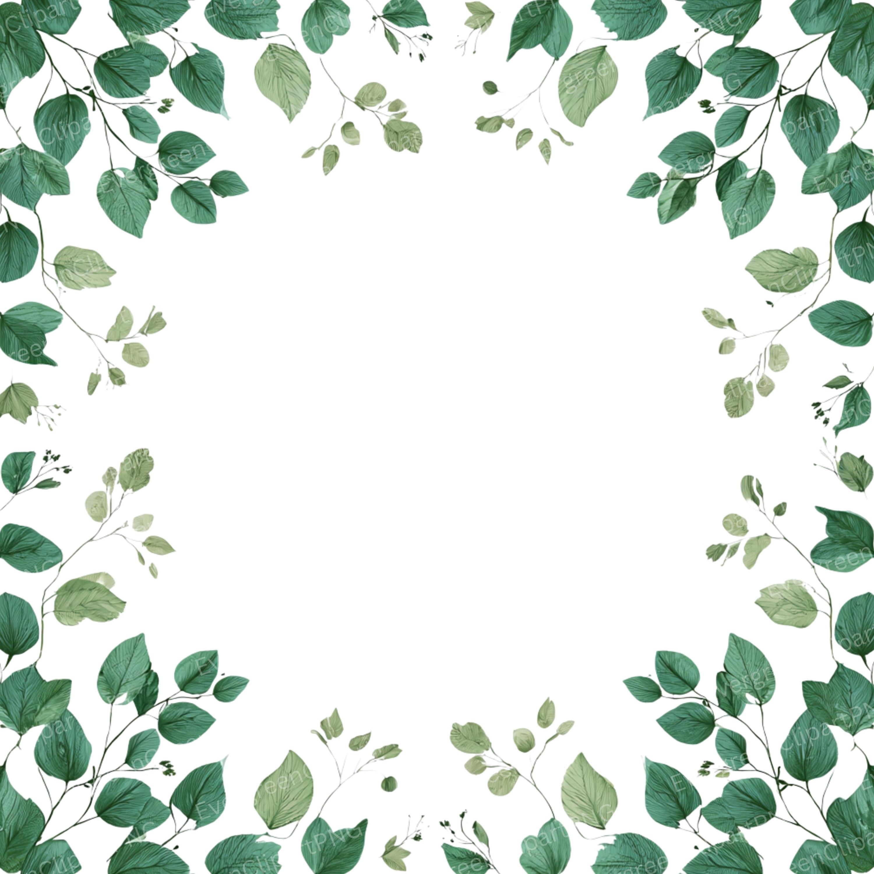 Watercolor Green Leaf Frame Clipart: Botanical PNG Borders (digital ...