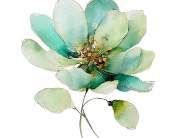 Watercolor Green Flowers Clipart: Abstract Floral PNG (Digital Download, Commercial Use), Spring Clipart