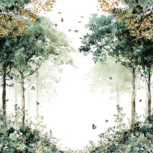Watercolor Butterfly Frames: Green Forest Clipart (Digital Download, 12 PNGs, 300 DPI )