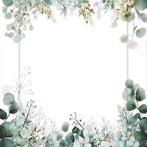 Watercolor Eucalyptus Frame PNG: Botanical Wedding Invitation Clipart (Digital Download, 300 DPI, 5000 px )