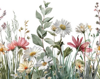 Watercolor Meadow Daisies Clipart: Botanical PNG Flowers (Digital Download, 5000x5000 px ), Summer Clipart