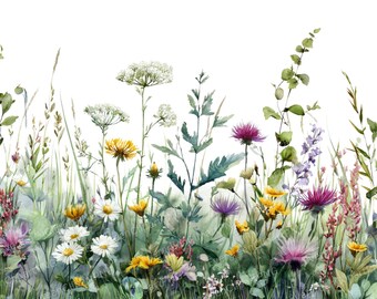 Watercolor Wildflower Clipart: Meadow Flowers, Wedding Invitation (PNG Digital Download 5000x5000 px ), Summer Clipart
