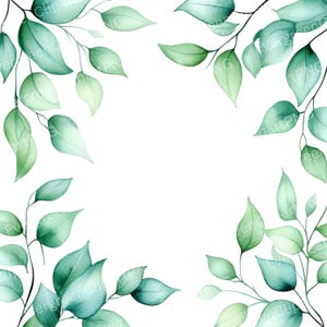 12 PNG Watercolor Leaves Frame, Green Borders Clipart, Greenery Clipart, Wedding Invitation, Digital Download, High Quality, Scrapbooking