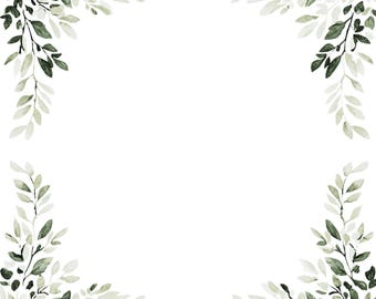 Aquarel groen frame clipart: botanische huwelijksuitnodiging, png (digitale download)