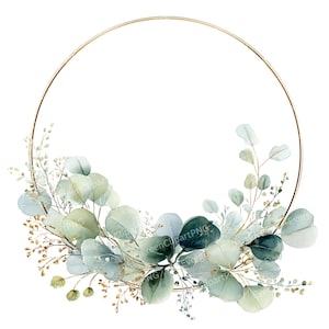 Watercolor Eucalyptus Wreath Clipart: Green Botanical Circle Frames (PNG Download)