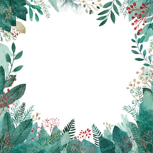Watercolor Christmas Wreath Clipart: Greenery & Red Berries (PNG Frames, Digital Download