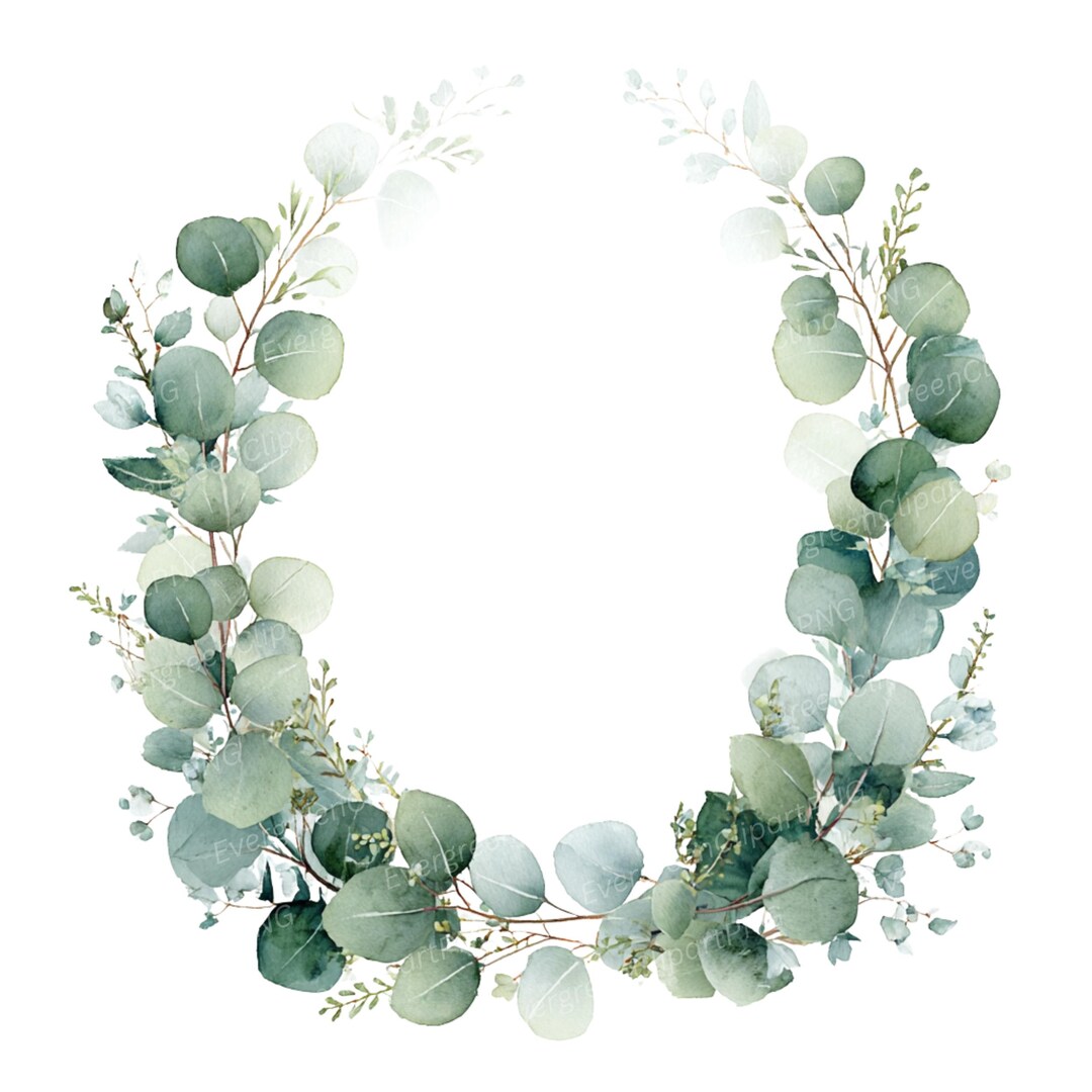 Watercolor Eucalyptus Wreath Clipart, Greenery Frames (11 PNG Digital ...
