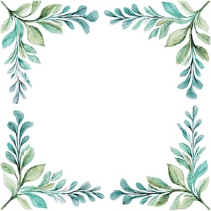12 PNG Green Branches Frame Clipart, Watercolor Botanical Borders, Leafy Green Wreaths, Wedding Invitation Clipart, Transparent PNG Download