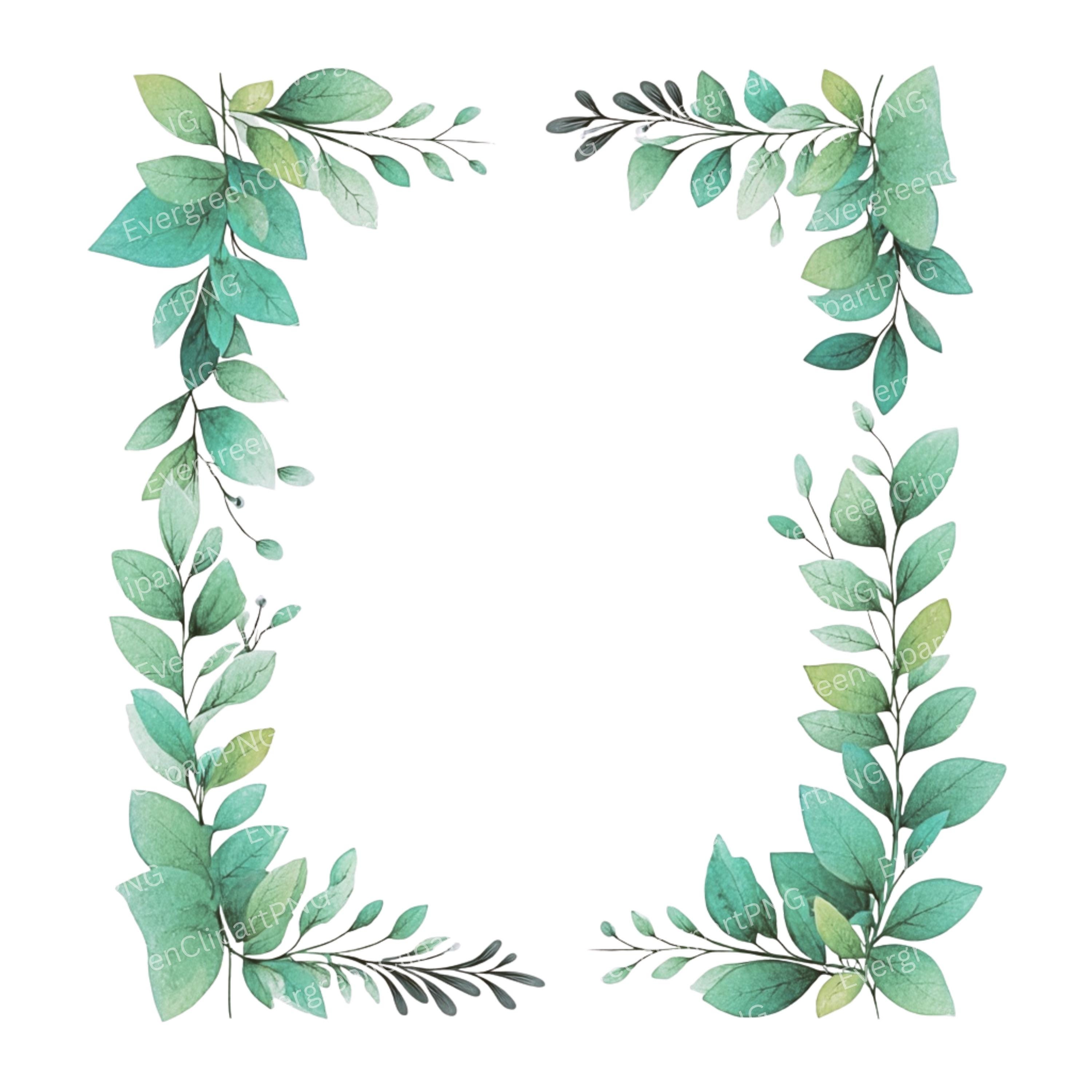 Watercolor Green Leaf Frame Clipart: Botanical Wedding Invitation ...