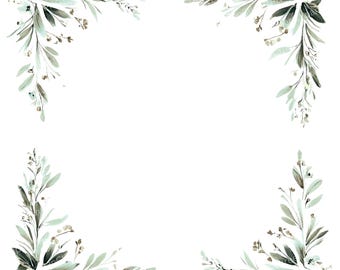 Watercolor Leaf Frames: Botanical Borders, Summer Clipart (Digital Download)