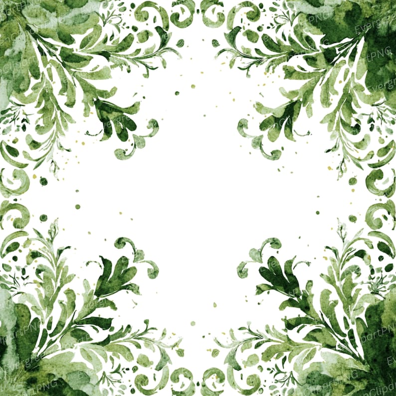 Watercolor Green Corner Frames: Vintage Botanical Clipart (PNG Digital ...