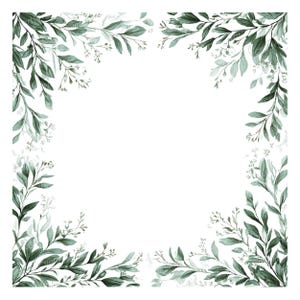 10 PNG Vintage Watercolor Frames – Ornamental Green Borders, Botanical Clipart, Elegant Invitation Frame, Transparent Background, PaperCraft