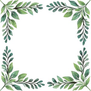 12 PNG Green Frame Clipart, Watercolor Leaf Border Elements, Botanical Foliage Design, Nature Floral Clipart, Wedding Inavation, Journals