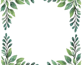 Watercolor Leaf Frame Clipart: Botanical Greenery PNG (5000x5000 px), Summer Clipart