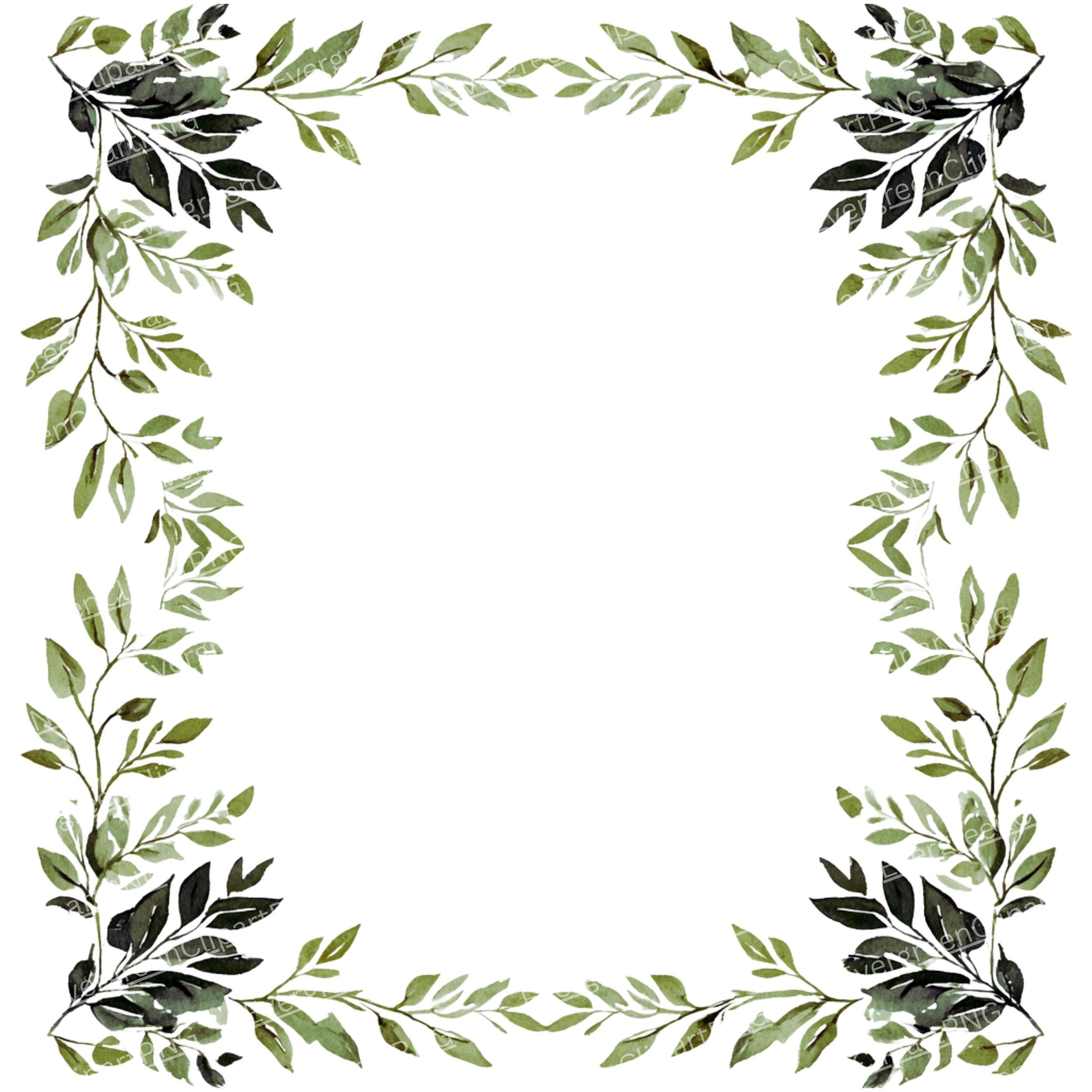 Watercolor Green Leaf Frame Clipart: Botanical Wreaths & Borders (PNG ...