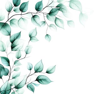 Watercolor Greenery Clipart, Green Branches PNG, Leaf Border, Botanical Green Leaves, 12 High Quality PNG, Digital Download, Scrapbooking