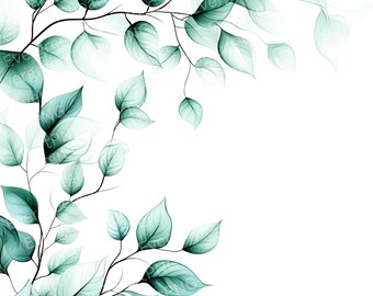Watercolor Greenery Clipart: Botanical Leaf Branches PNG (Digital Download, 5000x5000 px), Summer Clipart