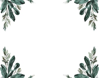 Watercolor Green Leaves Frames: Botanical Wedding Invitation Clipart (Digital Download), Summer Clipart