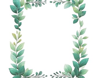 Watercolor Green Leaf Frame Clipart: Botanical Wedding Invitation Borders (Digital Download), Summer Clipart