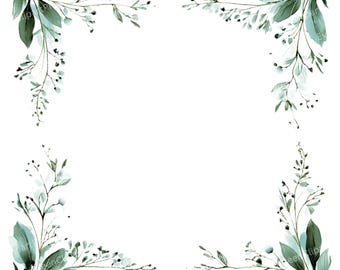 Watercolor Greenery Frame Clipart: Botanical Wedding Invitation Borders (Digital Download)