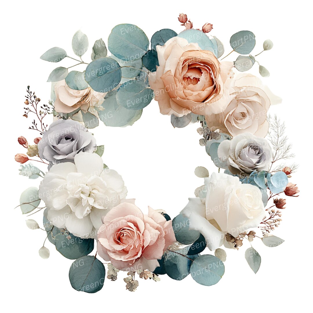 Watercolor Eucalyptus Wreath Clipart: Floral Frames, Wedding Greenery ...