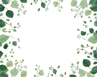 Watercolor Green Leaf Frame Clipart: Botanical PNG Borders (Digital Download, 5000x5000 px), Summer Clipart