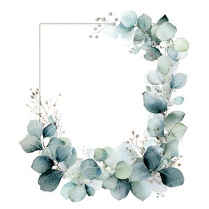 Watercolor Eucalyptus Frame Clipart: Botanical Wedding Invitation (PNG Digital Download)