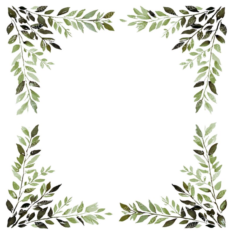 Watercolor Green Leaf Frame Clipart: Botanical Wreaths & Borders (PNG ...