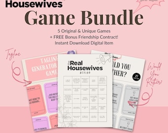 Pacchetto di giochi stampabili a tema Real Housewives/Bravo / Serata tra ragazze o serata di giochi divertenti / Include cruciverba, bingo, quiz, generatore di slogan