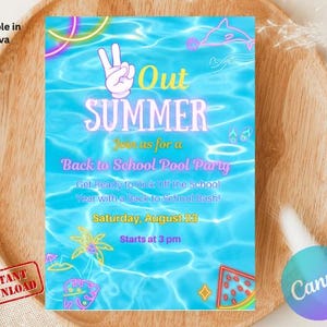 End of Summer Pool Party Invitation Template: Back to School Swim Party