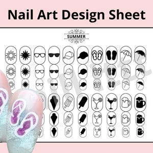 Zomer Nail Art Oefenblad | Printable Nail Design Practice Sheet | Nail Tech Tool | Zomer Designs PDF | Directe Download