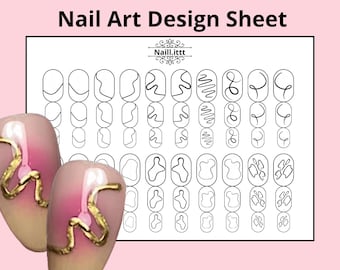 Nail Art Design Practice Sheet | Abstract Line Nail Templates | Nail Tech Training Printable | Nail Design Planner | Digital Download PDF