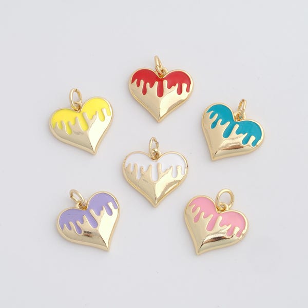18K Gold Filled Heart Pendant,Gold Enamel Love Charms for DIY Dainty Jewelry Findings Supply