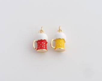 18K Gold Filled Beer Cup Pendant,Gold Enamel Beer Charms for DIY Dainty Jewelry Findings Supply