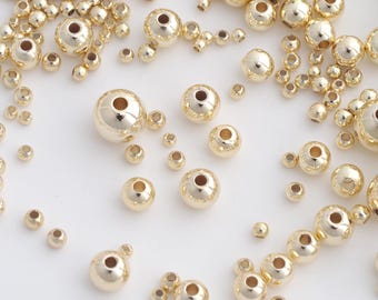 14K Gold Filled Round Spacer Beads,Gold Ball Beads for DIY Dainty Jewelry Findings Supply